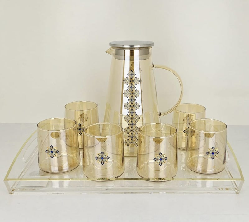 Radin Water Set Of 8Pieces Six Glass With One Jug For Water Juice And One Piece Miror Tray High Quality Glass Material - Image 2